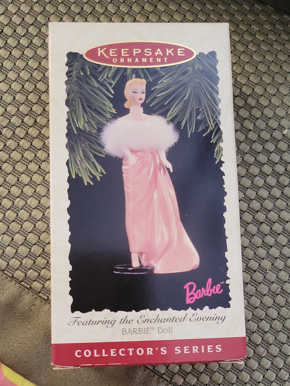 Hallmark Barbie Ornament Pink and White Evening Gown